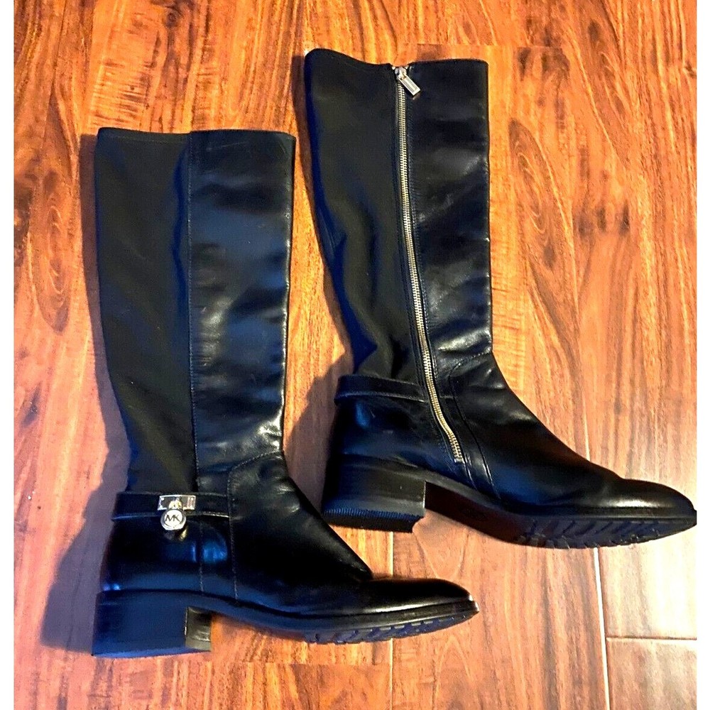 MICHAEL KORS Black Leather And Stretch Fabric Upper Tall Riding Boots Size 10M